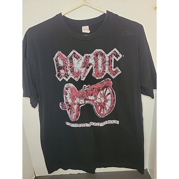 ACDC For Those About To Rock T-Shirt Mens Large Rock Band Black Short Sleeve Y2K - Picture 1 of 8